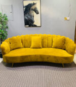 Pre-Owned Mustard Yellow Velvet 4-Seater Sofa — Used Scalloped Back Living Room Couch