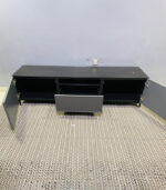 Modern Low-Profile Grey & Black IKEA TV Stand & Media Console with Cabinets and Open Shelving | Used TV Table & Pre-Owned Furniture - Image 2