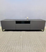 Modern Low-Profile Grey & Black IKEA TV Stand & Media Console with Cabinets and Open Shelving | Used TV Table & Pre-Owned Furniture