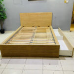 Natural Wood Queen Size Bed with Storage Drawers | Used Queen Bed & Pre-Owned Bedroom Furniture
