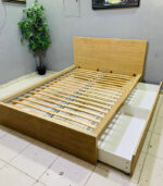 Natural Wood Queen Size Bed with Storage Drawers | Used Queen Bed & Pre-Owned Bedroom Furniture - Image 2