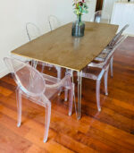 Modern 6-Seater Wooden Dining Table Set with Clear Acrylic Chairs (Hairpin Legs) | Used Dining Set & Pre-Owned Furniture - Image 2