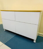 Modern White & Wood IKEA TV Stand & Media Console with Swing Doors and Shelves | Used TV Table & Pre-Owned Furniture - Image 2