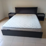 Used Queen Size Bed with Mattress, 2 Side Tables & Mirror – Modern Bedroom Set