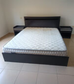 Used Queen Size Bed with Mattress, 2 Side Tables & Mirror – Modern Bedroom Set