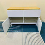 Modern White & Wood IKEA TV Stand & Media Console with Swing Doors and Shelves | Used TV Table & Pre-Owned Furniture