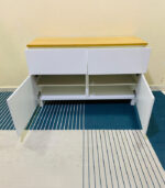 Modern White & Wood IKEA TV Stand & Media Console with Swing Doors and Shelves | Used TV Table & Pre-Owned Furniture