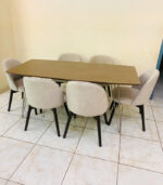 Modern 6-Seater Wooden Dining Table Set with Beige Upholstered Chairs | Used Dining Set & Pre-Owned Furniture - Image 2