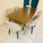 Modern 6-Seater Wooden Dining Table Set with Beige Upholstered Chairs | Used Dining Set & Pre-Owned Furniture