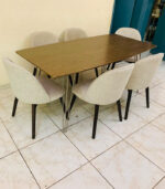 Modern 6-Seater Wooden Dining Table Set with Beige Upholstered Chairs | Used Dining Set & Pre-Owned Furniture - Image 3