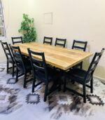 Spacious 8-Seater Wooden Dining Table Set with Black Ladder-Back Chairs (Natural Wood & Black) | Used Dining Set & Pre-Owned Furniture - Image 2