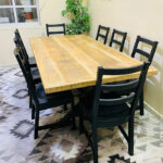 Spacious 8-Seater Wooden Dining Table Set with Black Ladder-Back Chairs (Natural Wood & Black) | Used Dining Set & Pre-Owned Furniture