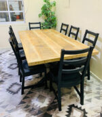 Spacious 8-Seater Wooden Dining Table Set with Black Ladder-Back Chairs (Natural Wood & Black) | Used Dining Set & Pre-Owned Furniture