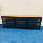 Industrial-Style Wood & Metal IKEA TV Stand & Media Console with Mesh Cabinet Doors | Used TV Table & Pre-Owned Furniture