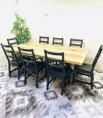 Spacious 8-Seater Wooden Dining Table Set with Black Ladder-Back Chairs (Natural Wood & Black) | Used Dining Set & Pre-Owned Furniture - Image 3