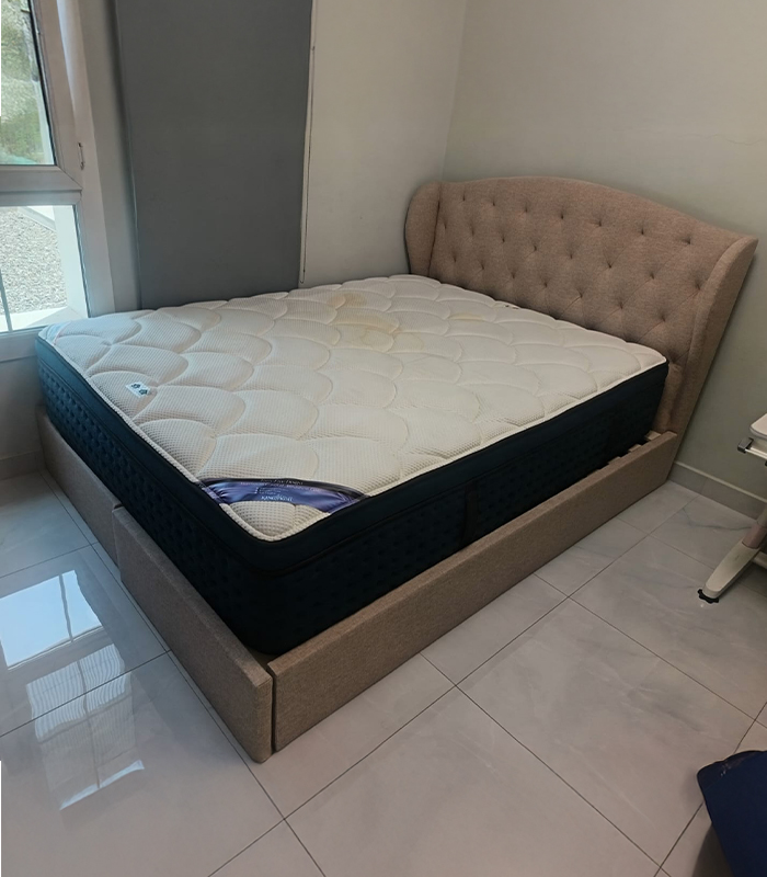 8 Used Queen Size Bed with Mattress – Modern Upholstered Fabric Bed - Image 1