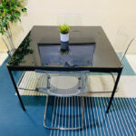 Modern 4-Seater Square Dining Table Set with Clear Acrylic Chairs (Black & Chrome) | Used Dining Set & Pre-Owned Furniture