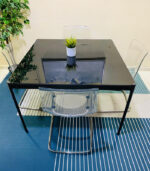 Modern 4-Seater Square Dining Table Set with Clear Acrylic Chairs (Black & Chrome) | Used Dining Set & Pre-Owned Furniture