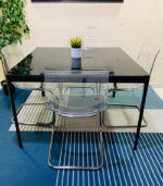 Modern 4-Seater Square Dining Table Set with Clear Acrylic Chairs (Black & Chrome) | Used Dining Set & Pre-Owned Furniture - Image 2