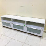 Modern White IKEA TV Stand & Media Console with Frosted Glass Drawers and Open Shelving | Used TV Table & Pre-Owned Furniture