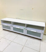 Modern White IKEA TV Stand & Media Console with Frosted Glass Drawers and Open Shelving | Used TV Table & Pre-Owned Furniture
