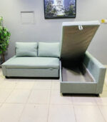 Pre-Owned Light Green L-Shape Sofa Bed with Storage & New Upholstery — Used Sectional Sleeper Couch - Image 3
