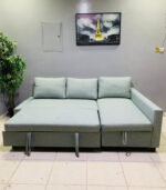 Pre-Owned Light Green L-Shape Sofa Bed with Storage & New Upholstery — Used Sectional Sleeper Couch - Image 2