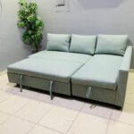Pre-Owned Light Green L-Shape Sofa Bed with Storage & New Upholstery — Used Sectional Sleeper Couch