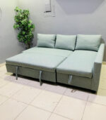 Pre-Owned Light Green L-Shape Sofa Bed with Storage & New Upholstery — Used Sectional Sleeper Couch