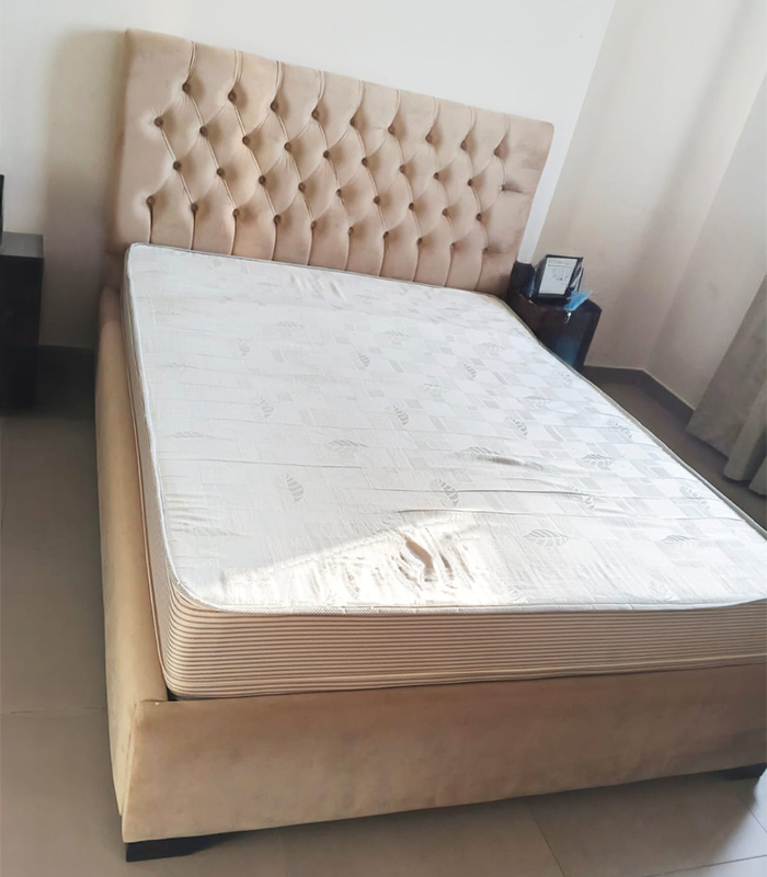 9 Used Queen Size Upholstered Bed with Mattress | Tufted Fabric Bed Frame - Image 1